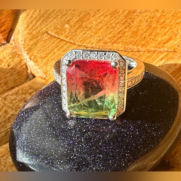 GHJ Jewelry - Watermelon 🍉 Quartz Ring - 6 Carat - Sterling Silver Sz 7 Ring Cocktail Ring